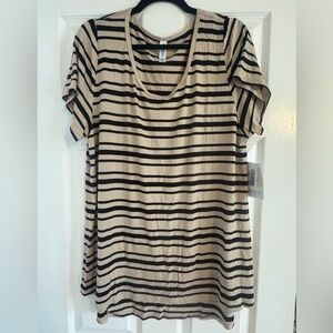 Striped Beige and Black Women's Top short sleeve LuLaRoe Classic T NWT